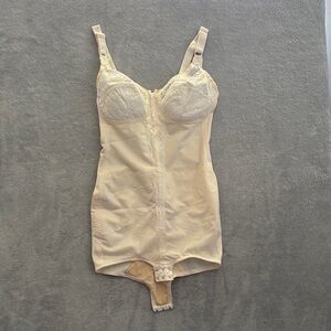 Vintage 80 Intimate Bodysuit 34B Plaitex Cream Body Shaper Unique Rare